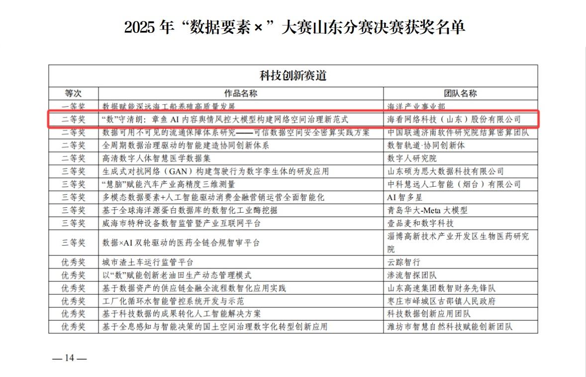 2025年“数据要素×”大赛山东分赛决赛--《“数”守清朗：章鱼AI内容舆情风控大模型构建网络空间治理新范式》.jpg